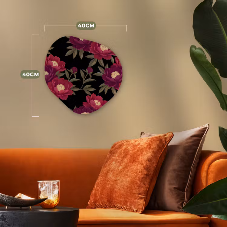 Bloemen - Patroon - Botanisch - Rood - Zwart Wandcirkel Organisch Forex 3mm klein -sfeer3