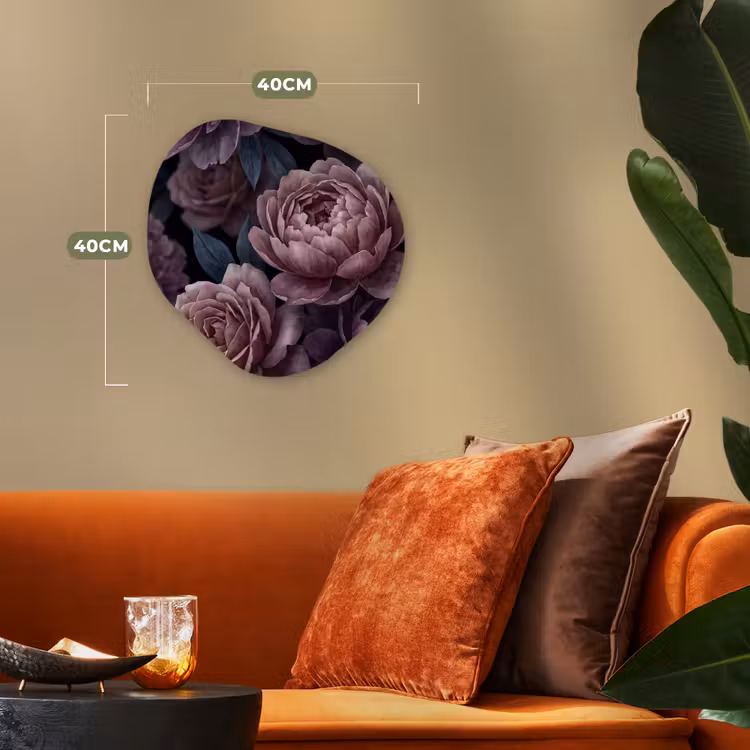Bloemen - Patroon - Donker - Botanisch - Paars Wandcirkel Organisch Forex 3mm klein -sfeer3