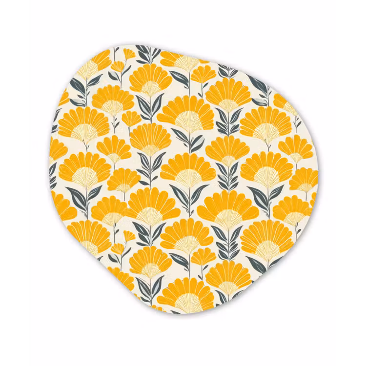Bloemen - Retro - Botanisch - Okergeel - Grijs Wandcirkel Organisch Forex 3mm klein 629 -3d