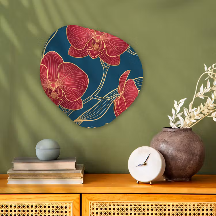 Organisch schilderij forex - Bloemen - Rood - Goud - Bloemen - Rood - Goud Wandcirkel Organisch Forex 3mm klein