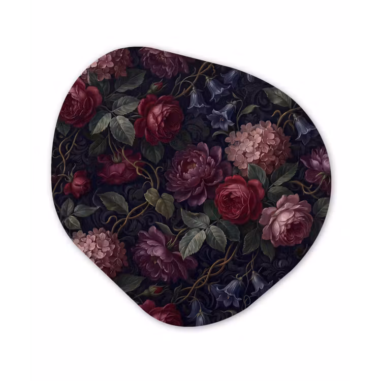 Bloemen - Rood - Klassiek - Donker - Patroon Wandcirkel Organisch Forex 3mm klein -3d