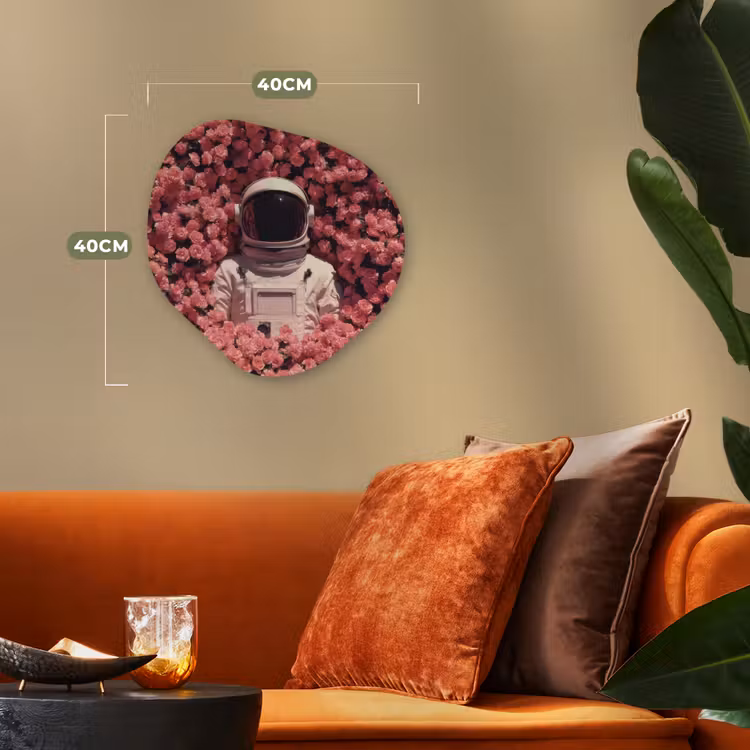 Bloemen - Roze - Astronaut Wandcirkel Organisch Forex 3mm klein -sfeer3