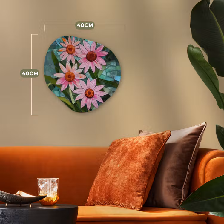 Bloemen - Roze - Glasmozaïek Wandcirkel Organisch Forex 3mm klein -sfeer3