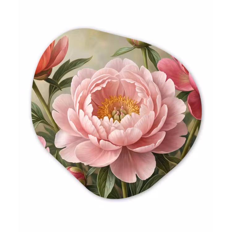 Bloemen - Roze - Klassiek - Gedetailleerd - Natuur Wandcirkel Organisch Forex 3mm klein -3d