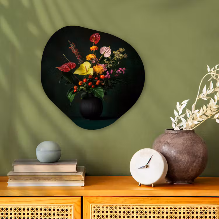 Bloemen - Vaas - Zwart Wandcirkel Organisch Forex 3mm klein -sfeer2