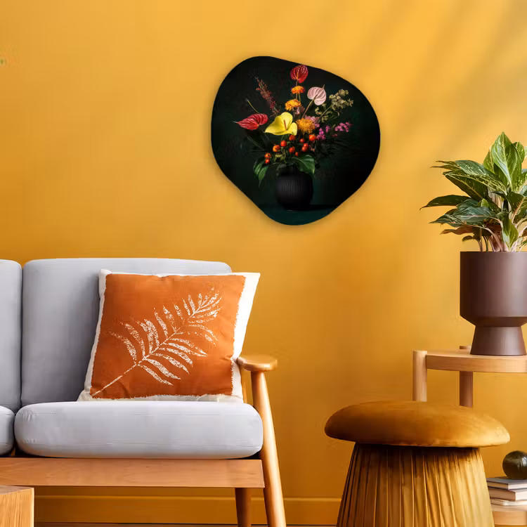 Bloemen - Vaas - Zwart Wandcirkel Organisch Forex 3mm klein -sfeer4