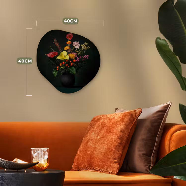 Bloemen - Vaas - Zwart Wandcirkel Organisch Forex 3mm klein -sfeer3