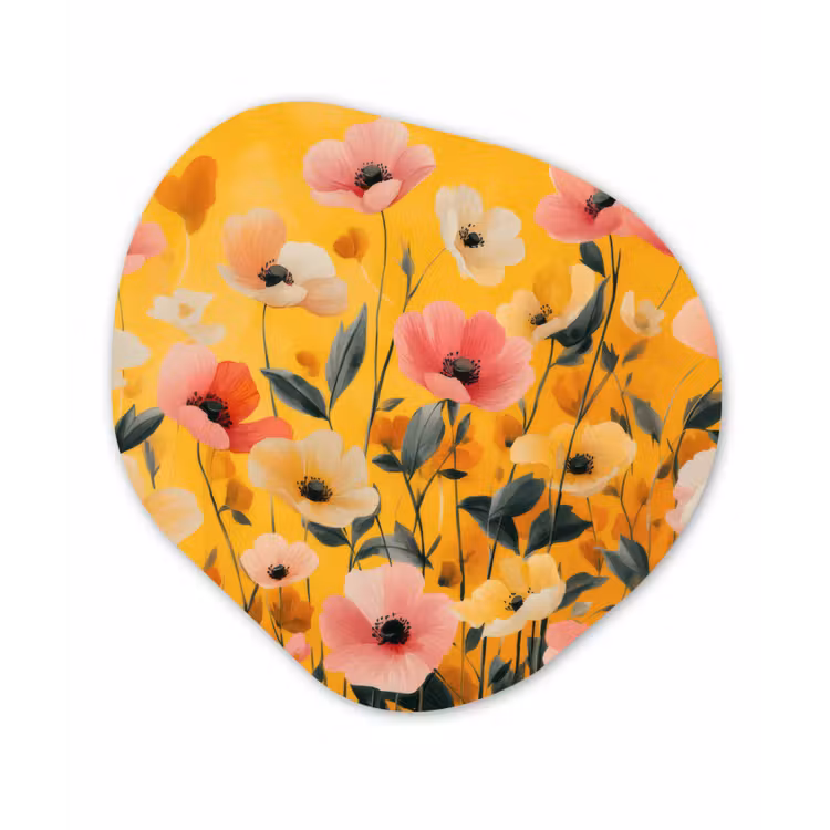 Bloemen - Veld - Geel Wandcirkel Organisch Forex 3mm klein -3d