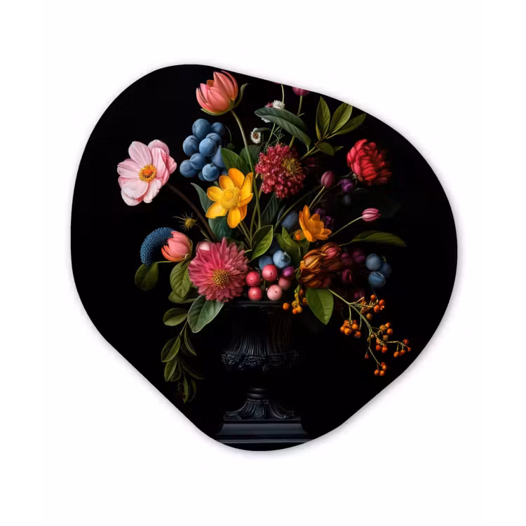 Bloemen - Vrolijk - Vaas Wandcirkel Organisch Forex 3mm klein -3d