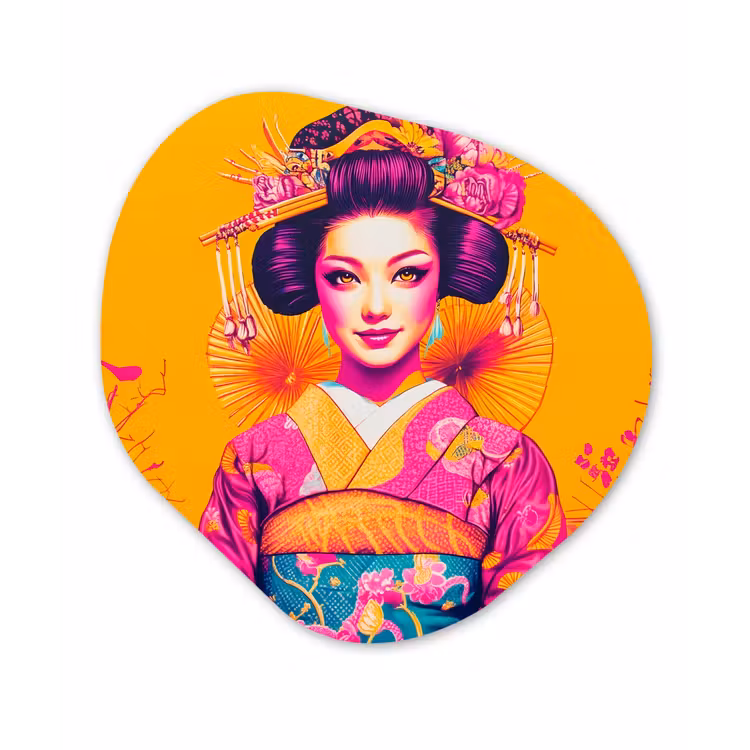 Bloemen - Vrouw - Kimono - Roze Wandcirkel Organisch Forex 3mm klein -3d