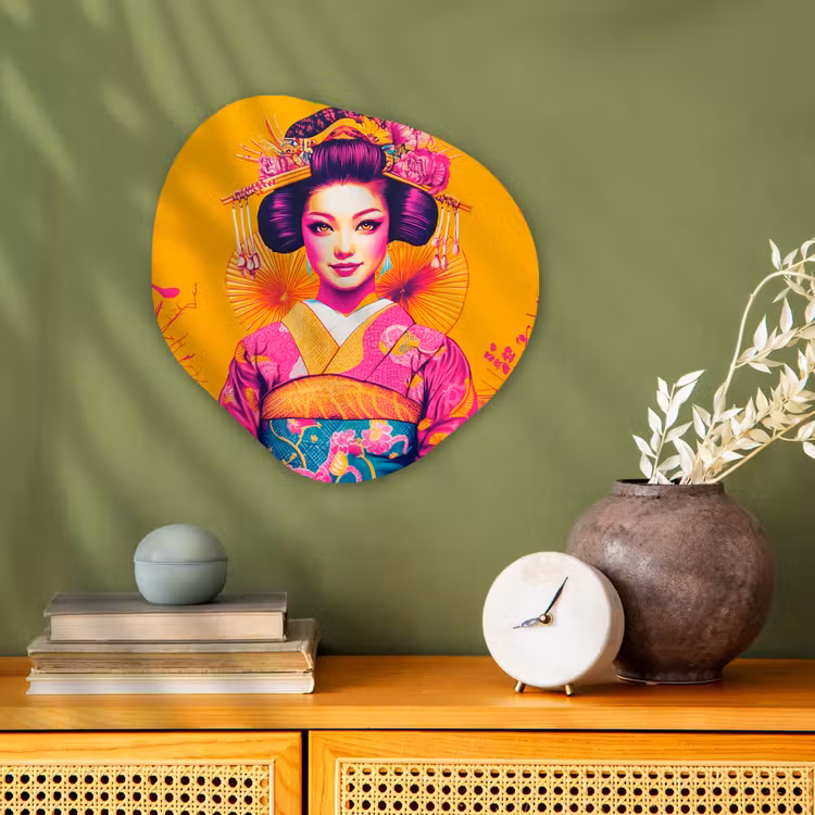 Bloemen - Vrouw - Kimono - Roze Wandcirkel Organisch Forex 3mm klein -sfeer2