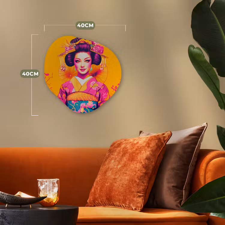 Bloemen - Vrouw - Kimono - Roze Wandcirkel Organisch Forex 3mm klein -sfeer3