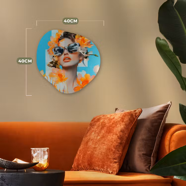 Bloemen - Vrouw - Zonnebril - Blauw Wandcirkel Organisch Forex 3mm klein -sfeer3