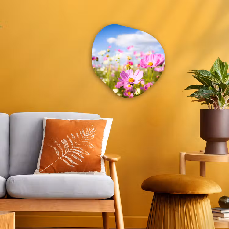 Bloemen - Wei - Paars - Gras - Wit - Wolken - Blauw Wandcirkel Organisch Forex 3mm klein -sfeer4