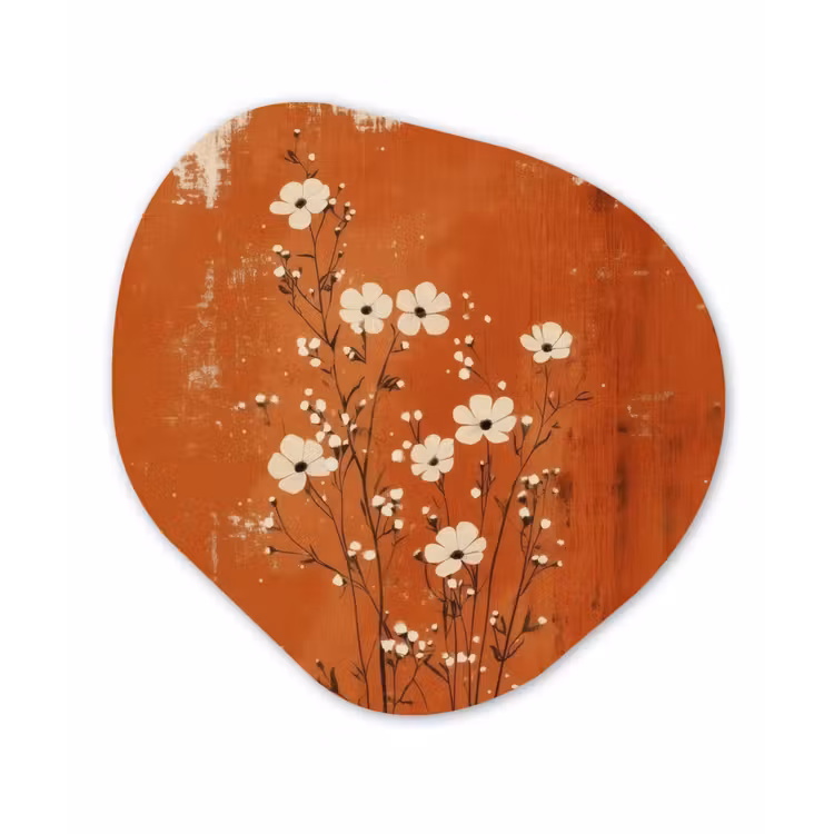 Bloemen - Wit - Subtiel - Roestkleur Wandcirkel Organisch Forex 3mm klein -3d