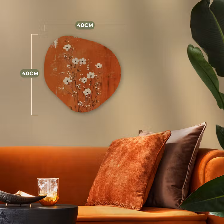 Bloemen - Wit - Subtiel - Roestkleur Wandcirkel Organisch Forex 3mm klein -sfeer3