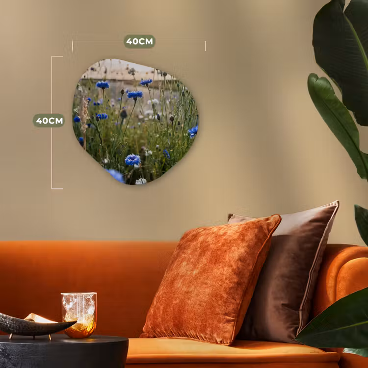 Bloemen - Zomer - Korenbloem - Blauw - Zon - Wolken Wandcirkel Organisch Forex 3mm klein -sfeer3