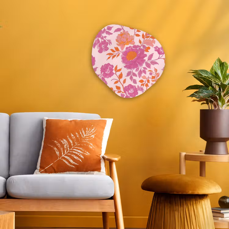 Bloemenpatroon - Roze - Oranje - Bloemen Wandcirkel Organisch Forex 3mm klein -sfeer4