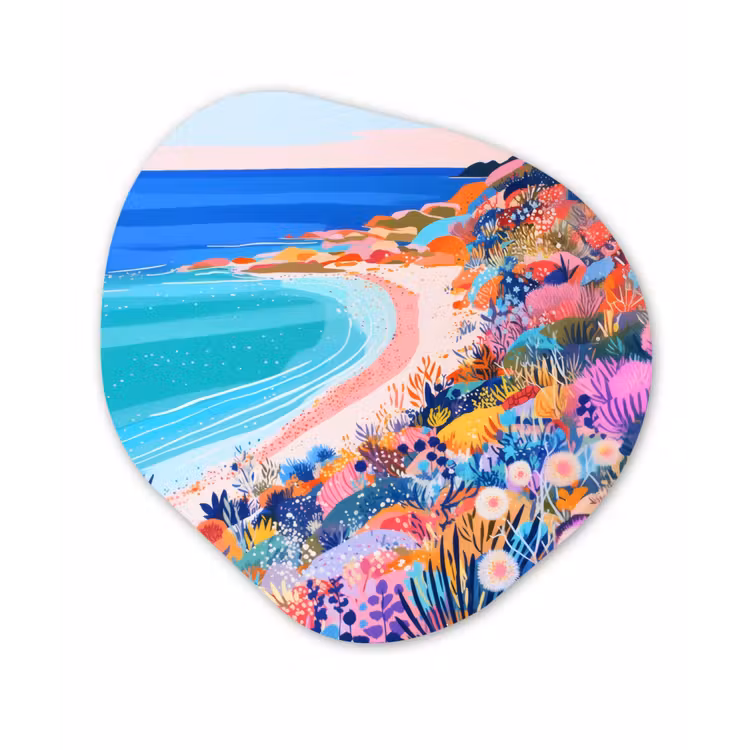 Bloemenweide - Zee - Zomers Wandcirkel Organisch Forex 3mm klein -3d