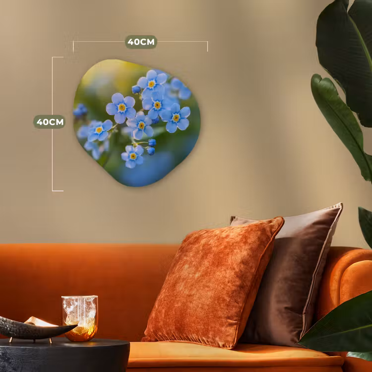 Bloemetjes - Blauw - Vergeet mij nietjes Wandcirkel Organisch Forex 3mm klein -sfeer3