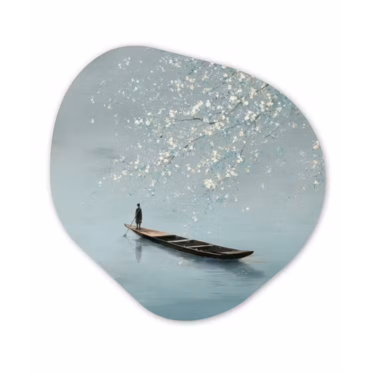 Bloesems - Minimalistisch - Wateroppervlak - Boot Wandcirkel Organisch Forex 3mm klein -3d