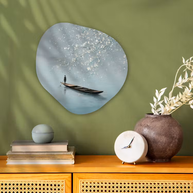 Bloesems - Minimalistisch - Wateroppervlak - Boot Wandcirkel Organisch Forex 3mm klein -sfeer2