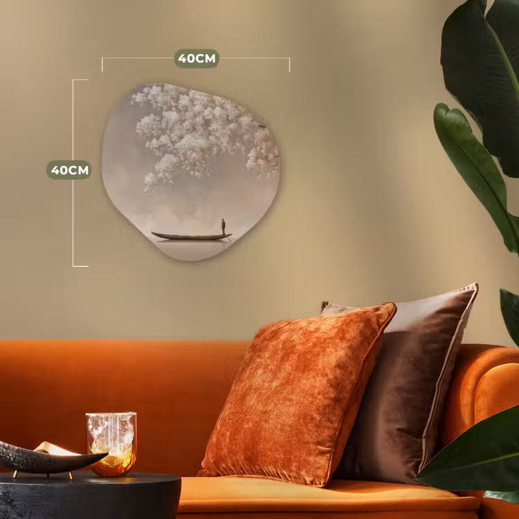 Bloesems - Wit - Boot - Minimalistisch Wandcirkel Organisch Forex 3mm klein -sfeer3