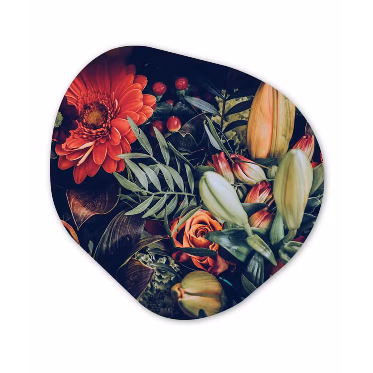 Boeket - Stilleven - Bloemen - Planten - Rood Wandcirkel Organisch Forex 3mm klein -3d