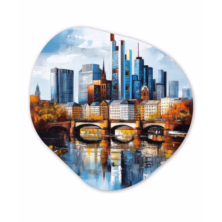 Bomen Frankfurt- Stad - Skyline - Brug Wandcirkel Organisch Forex 3mm klein -3d