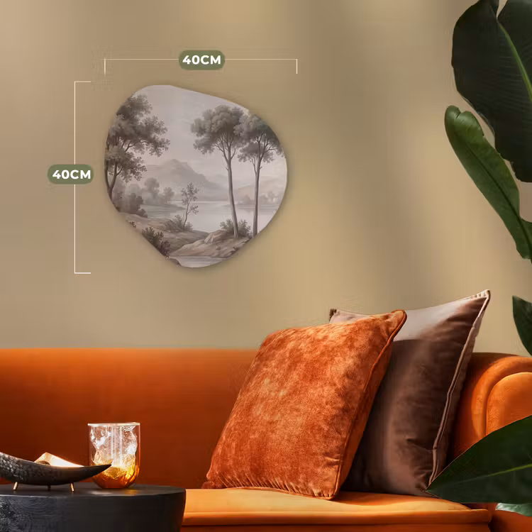 Bomen - Meer - Bergen - Illustratie Wandcirkel Organisch Forex 3mm klein -sfeer3