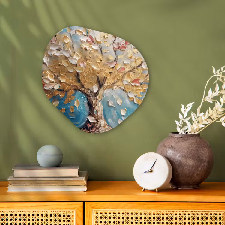 Boom - Blauw - Goud - Abstract - Modern Wandcirkel Organisch Forex 3mm klein -sfeer2