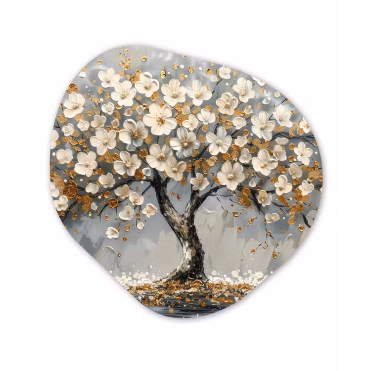 Boom - Bloemen - Wit - Natuur - Kunst Wandcirkel Organisch Forex 3mm klein -3d