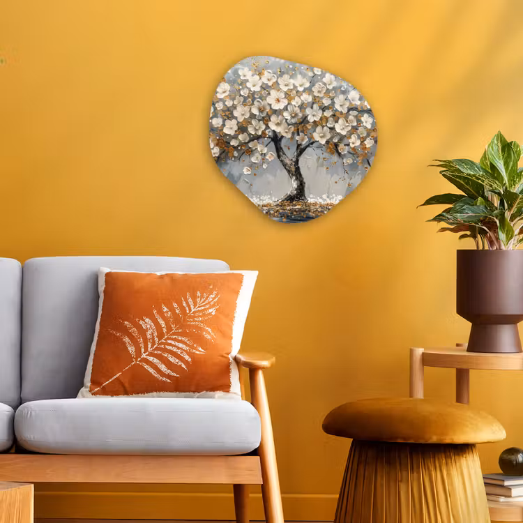 Boom - Bloemen - Wit - Natuur - Kunst Wandcirkel Organisch Forex 3mm klein -sfeer4