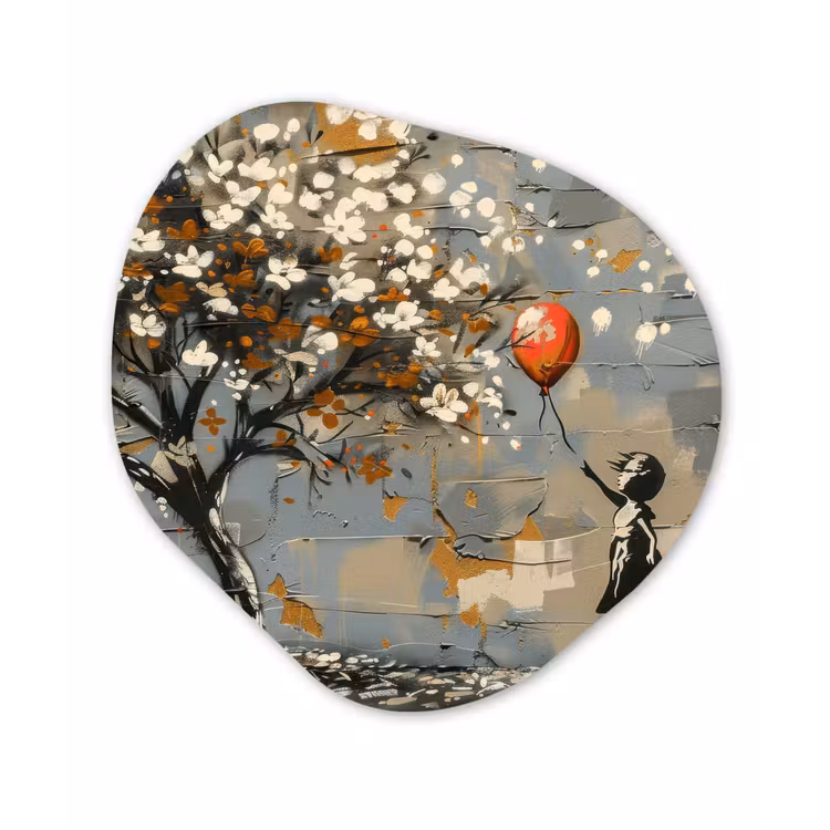 Boom - Graffiti - Banksy Style - Balloon Girl Wandcirkel Organisch Forex 3mm klein -3d