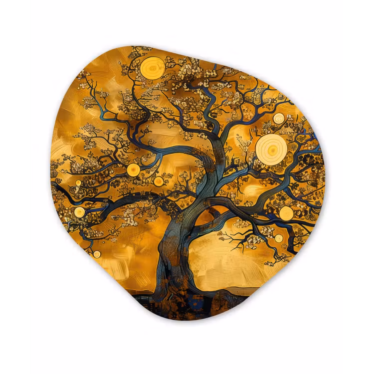 Boom - Levensboom - Abstract - Goud Wandcirkel Organisch Forex 3mm klein -3d