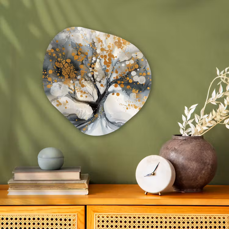 Boom - Modern - Abstract - Goud - Zwart - Wit Wandcirkel Organisch Forex 3mm klein -sfeer2