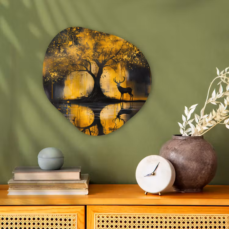 Boom - Verflook - Hert - Natuur - Goud Wandcirkel Organisch Forex 3mm klein -sfeer2