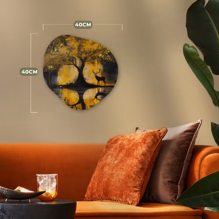 Boom - Verflook - Hert - Natuur - Goud Wandcirkel Organisch Forex 3mm klein -sfeer3