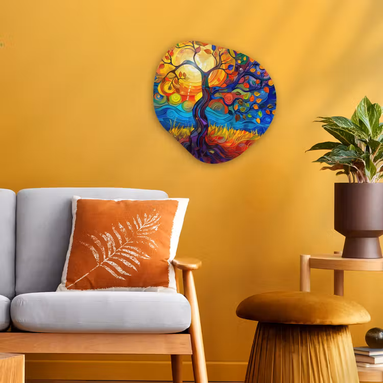 Boom - Zon - Verflook - Kleuren - Abstract Wandcirkel Organisch Forex 3mm klein -sfeer4