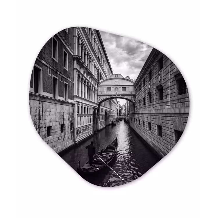 Boot - Waterweg - Stad - Zwart-wit - Architectuur Wandcirkel Organisch Forex 3mm klein -3d