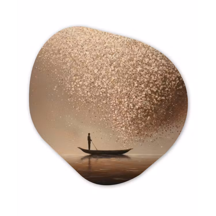 Bootje - Blaadjes - Goud - Water Wandcirkel Organisch Forex 3mm klein -3d