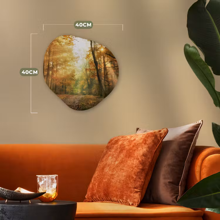 Bos - Herfst - Zon - Landschap - Natuur - Bomen - Bladeren Wandcirkel Organisch Forex 3mm klein -sfeer3