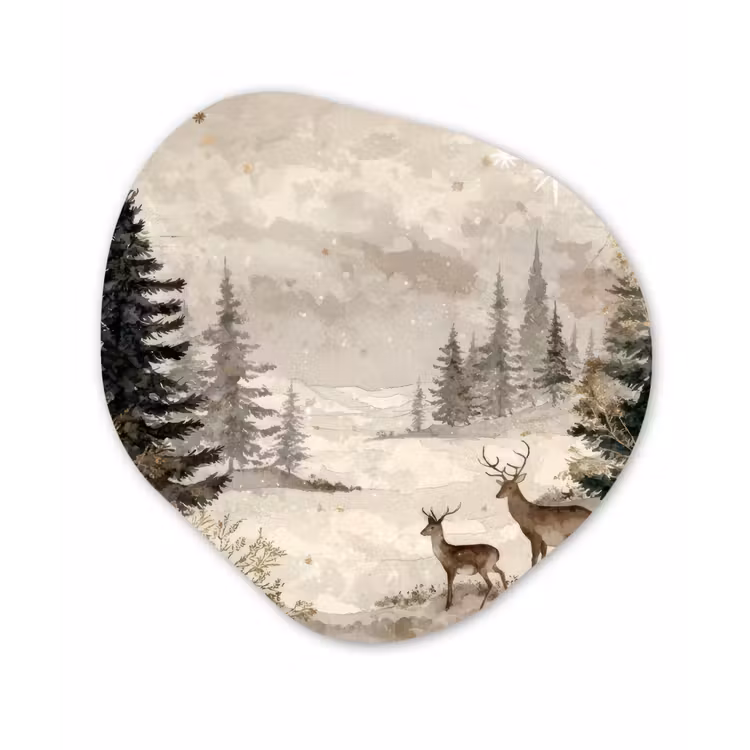 Bos - Herten - Winter - Sneeuw Wandcirkel Organisch Forex 3mm klein -3d