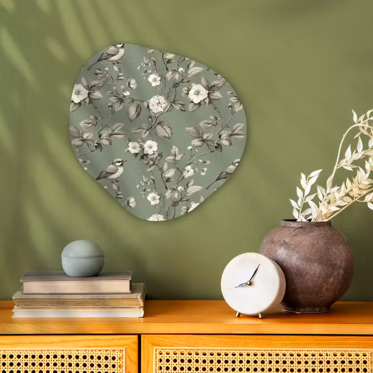 Botanisch - Vogels - Groen Wandcirkel Organisch Forex 3mm klein 629 -sfeer2