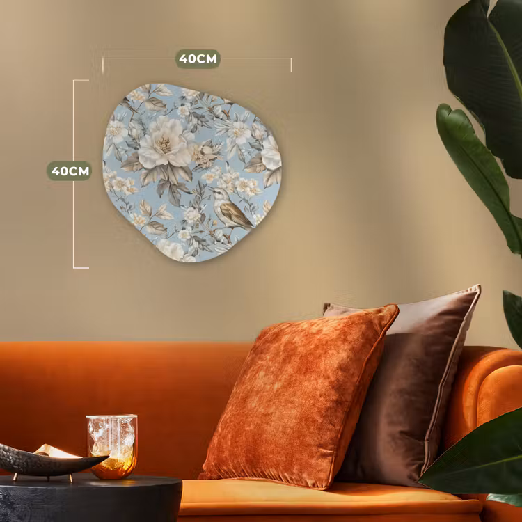 Botanisch - Zangvogel - Blauw Wandcirkel Organisch Forex 3mm klein 629 -sfeer3