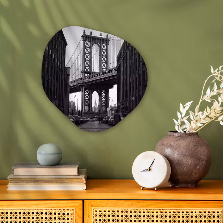 Brug - Stad - Architectuur - Modern - Zwart-wit Wandcirkel Organisch Forex 3mm klein -sfeer2