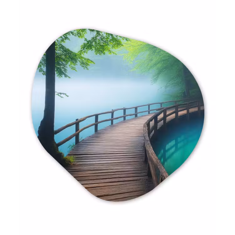 Brug - Water - Rivier - Bos Wandcirkel Organisch Forex 3mm klein -3d