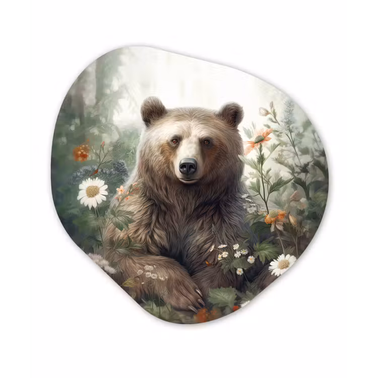 Bruine beer - Wilde dieren - Bloemen - Planten Wandcirkel Organisch Forex 3mm klein -3d