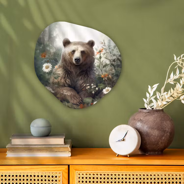 Bruine beer - Wilde dieren - Bloemen - Planten Wandcirkel Organisch Forex 3mm klein -sfeer2