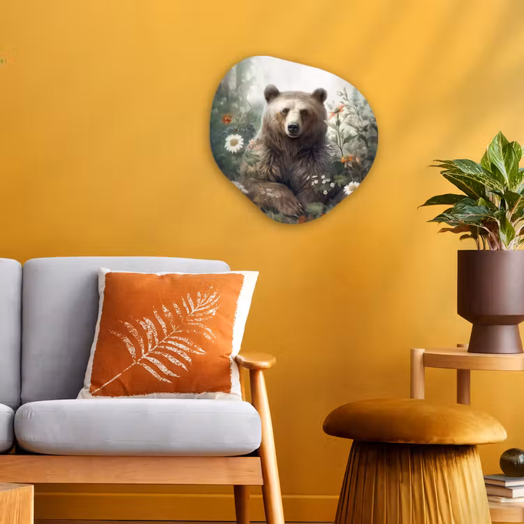 Bruine beer - Wilde dieren - Bloemen - Planten Wandcirkel Organisch Forex 3mm klein -sfeer4